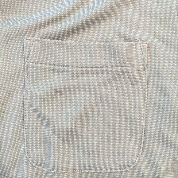 Orvis Mens Large Sage Green Textured Short Sleeve Button Down Camp Shirt Pocket - Picture 2 of 3